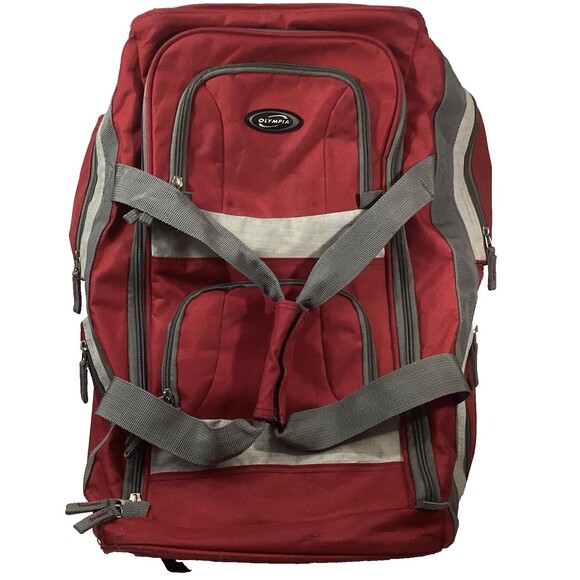 Olympia 8 Pocket Rolling Duffel Bag - Red - 22in (SRD-22) - Telescope Handle - Picture 1 of 16